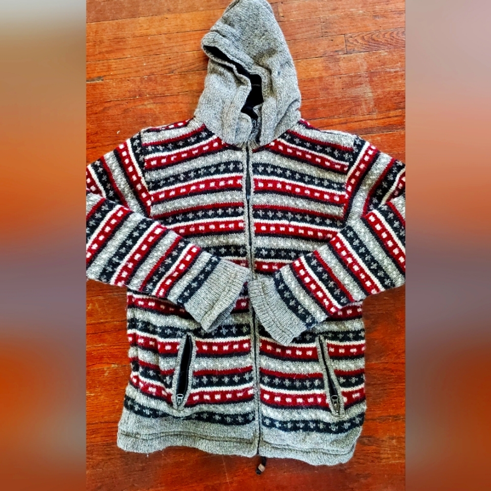 Cozy Gray and Red Striped Hoodie